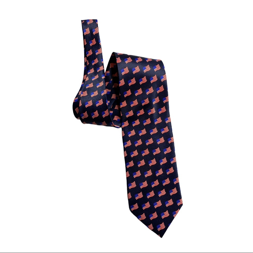 DAVVERO BENINO Navy Blue American Flag SILK Tie - Picture 2 of 3